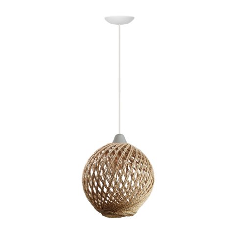 Luminária Pendente Midoly Esférica em Sisal Natural Palha:branco