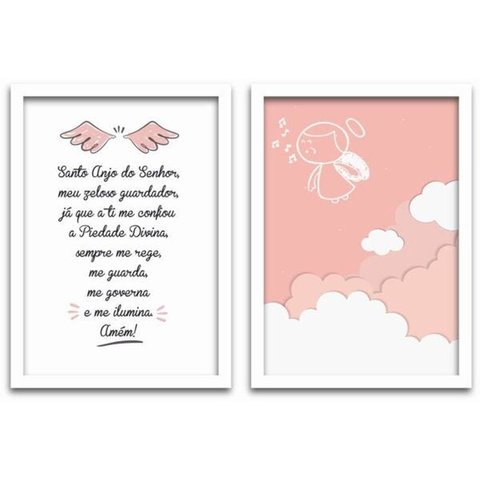 Conjunto Quadros Decorativos 2 peças 40x60 Menina Anjo - Moldura Branca