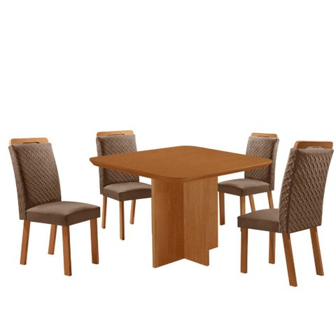 Mesa de Jantar Olimpia 90cm Tampo MDF Laminado Canto Copo com 4 Cadeiras Aline