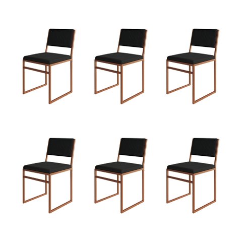 Kit 6 Cadeiras de Jantar Industrial Isa Assento Veludo Preto Base Cobre