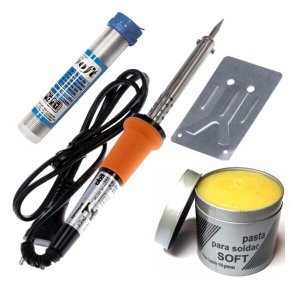 Kit Ferro de Solda Com Tubete Estanho + Pasta de Solda - 220V 30W
