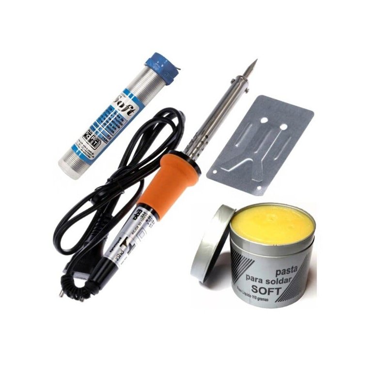 Kit Ferro de Solda Com Tubete Estanho + Pasta de Solda - 220V 30W