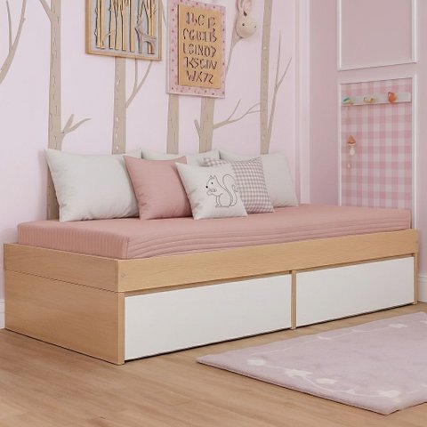 Cama Infantil com Duas Gavetas Branca Linha Play Quater