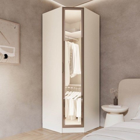 Guarda Roupa Planejado 100% MDF de Canto Oblíquo Reflecta Orion CabeCasa MadeiraOriginals Bege