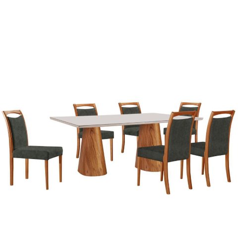 Mesa Noronha 180cm Tampo com Vidro Laqueado com 6 Cadeiras Munique