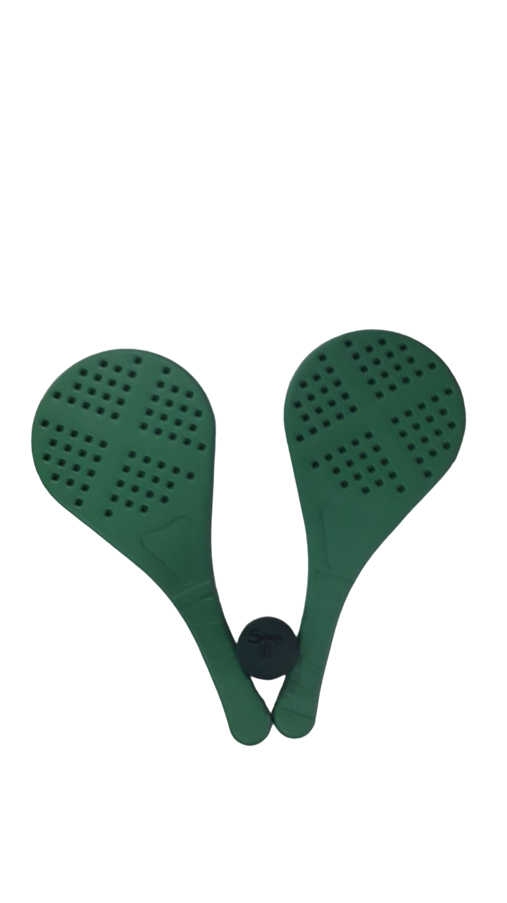 Kit Frescobol Plástico na Rede Verde com 2 Raquetes e Bolinha