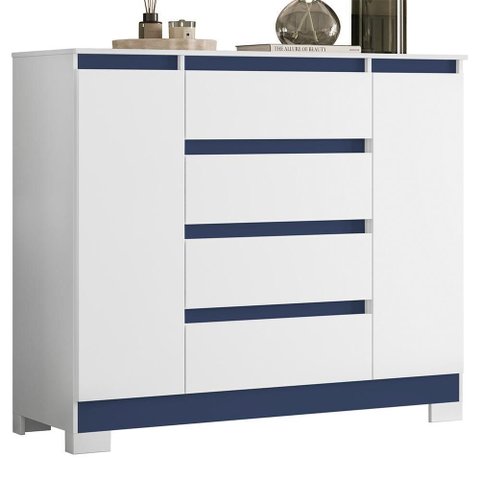 Cômoda Sapateira Atena 2 Portas e 4 Gavetas Quadriflex Branco/azul - Móveis Albatroz