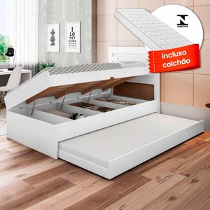 Bicama com Baú com 2 Colchões Solteiro Branco Framar
