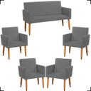 Ver imagem 1 de Kit Namoradeira Decorativa Para Sala Nina + 4 Poltronas Para Recepção Manicure Suede