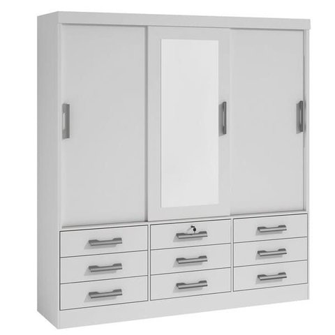 Guarda Roupa Casal com Espelho 3 Portas 9 Gavetas - Meridian -branco - Móveis D'doro