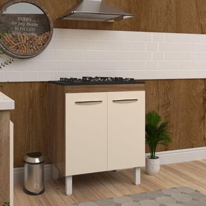 Balcão Armário de Cozinha para Fogão Cooktop 5 Bocas Fran Mobília Decor Savana Off White