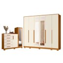 Ver imagem 1 de Guarda Roupa Casal Mercure com Espelho 6 Portas e Cômoda New Master 02 Portas e 05 Gavetas Cinamomo