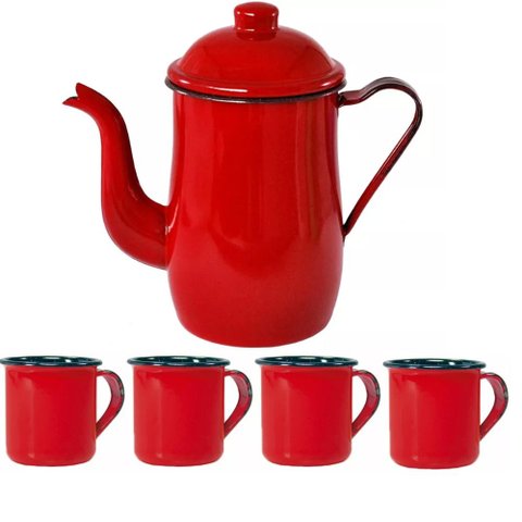 Bule Café Esmaltado 1,25 Litros e 4 Xícaras 70ml Tradicional