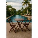 Ver imagem 2 de Conjunto Mesa Dobrável 70x70 Tampo Mdf e 02 Cadeiras Dobrável Retrátil Imbuia
