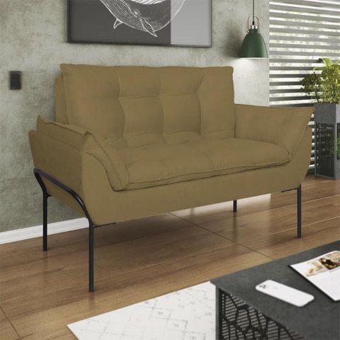 Poltrona Sofá Luxo Base Metal Preto Recepção Escritório Cor:capuccino