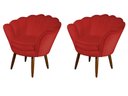 Ver imagem 1 de Kit 2 Poltronas Decorativa Pétala Suede Vermelho Pés Madeira Ms Decor