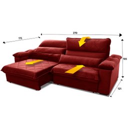 Sofá Retrátil/Reclinável Grécia 3,00m Suede Velut Vermelho c/ Molas no Assento - King House - 3
