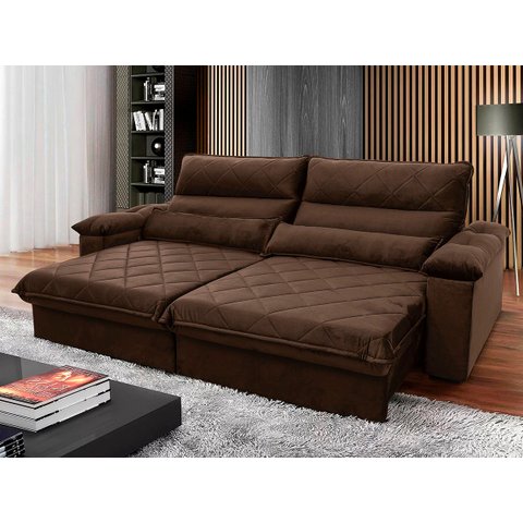 Sofá Retrátil/Reclinável Grécia 2,70m Suede Velut Marrom c/ Molas no Assento - King House