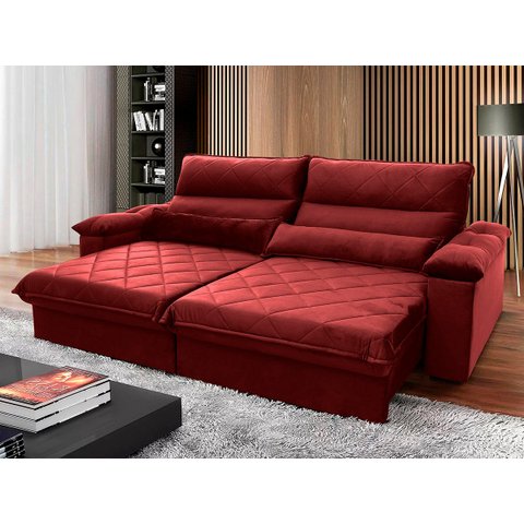 Sofá Retrátil/Reclinável Grécia 2,30m Suede Velut Vermelho c/ Molas no Assento - King House