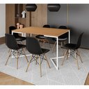 Ver imagem 1 de Mesa Jantar Industrial Retangular Canela 137X90Cm Base V Ferro Branco C/6 Cadeiras Preta Mad Canela