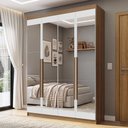 Ver imagem 1 de Guarda-Roupa Solteiro 4 Portas Batentes com Espelhos Rustic/Branco/Rustic Venus Madesa
