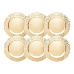 Jogo 6 Sousplat de Mesa Redondo Primer Dourado Plástico Lyor 33cm - 1