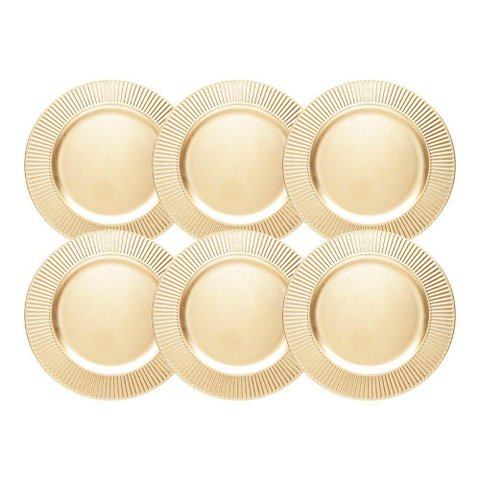 Jogo 6 Sousplat de Mesa Redondo Primer Dourado Plástico Lyor 33cm