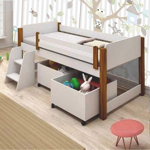 Cama Infantil Naty com Escadinha e 2 baús