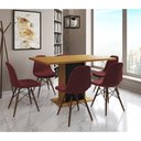 Ver imagem 1 de Mesa Jantar Londres Retangular Canela 137x90 Base Preta 6 Cadeiras Estofadas Vermelho Madeira