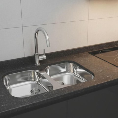 Cuba Dupla 26l de Embutir Tramontina Isis 78x39,8cm Aço Inox Polido Cozinha Bancada Pia