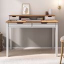 Ver imagem 1 de Mesa de Estudo Quarto Retrô Minimalista Madeira 2 Nichos Branco Freijó Raul Idimex