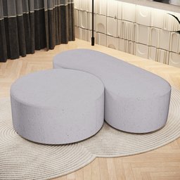 Kit Puff Redondo Lola e Puff Recamier Orgânico Orbit W01 Linho Cinza - Lyam Decor - 2