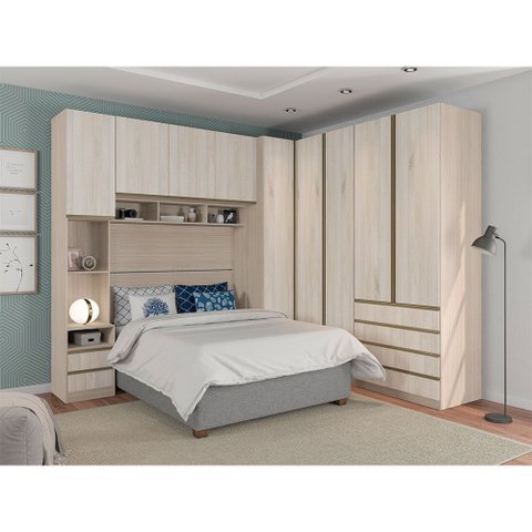 Guarda Roupa Casal de Canto 9 Portas e 6 Gavetas Legno Crema Prime Plus Luciane Móveis