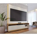 Ver imagem 1 de Home Theater Jordão com Painel Chanfrado c/ LED Nas Prateleiras com Pés - Off White Matte/Freijó
