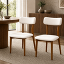 Ver imagem 1 de Conjunto 2 Cadeiras de Jantar Encosto Curvo Madeira Estofada Linho Sala:Linho Nevoa