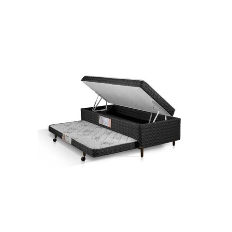 Cama Box Solteiro com Auxiliar e Baú Preto