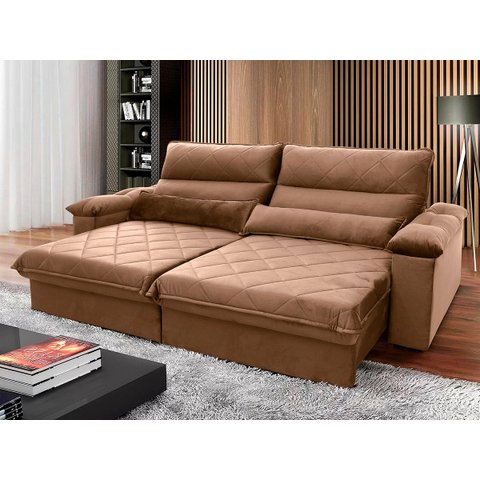 Sofá Retrátil/Reclinável Grécia 2,70m Suede Velut Bege c/ Molas no Assento - King House