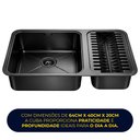 Ver imagem 4 de Cuba Gourmet de Cozinha 64x40 com Escorredor Calha Úmida Preta Inox 304 Brinovar
