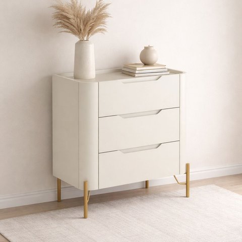 Mesa de Cabeceira com 3 Gavetas 70cm Pés em Metal 100% MDF