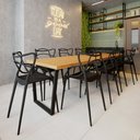 Ver imagem 1 de Conjunto Mesa Madeira Maciça Lanna 3,00 X 1,00 Ferragem Preta com 10 Cadeiras Alegra Preta