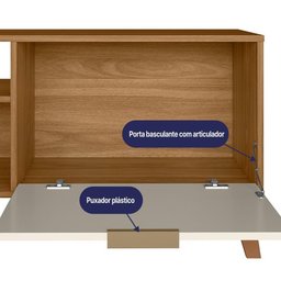 Rack Bancada Madri 120cm Nature/off White para Tv até 50” - Peternella Móveis - 4
