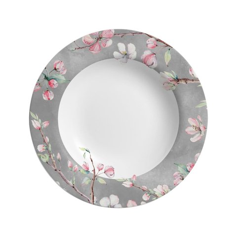 Conjunto com 6 Pratos Fundo Colecao Sakura Kika Sato Ø25cm Alleanza Cerâmica