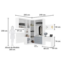 Quarto de Canto Solteiro com Guarda Roupas Cabeceira e Escrivaninha Alpes Luciane Móveis - 3
