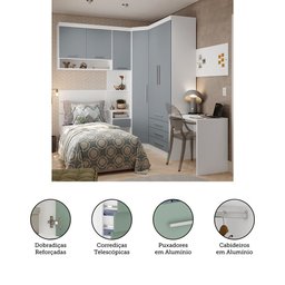 Quarto de Canto Solteiro com Guarda Roupas Cabeceira e Escrivaninha Alpes Luciane Móveis - 5