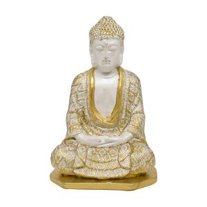 Buda Meditação 20cm Médio Homem Gesso Perolizado