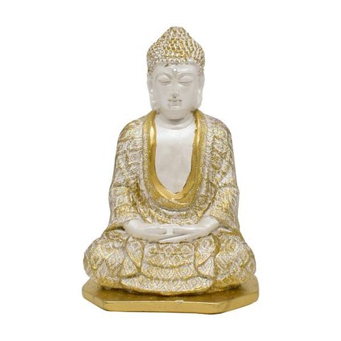 Buda Meditação 20cm Médio Homem Gesso Perolizado