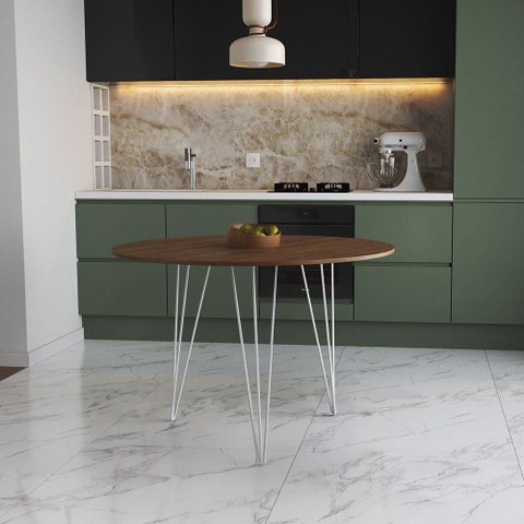 Mesa De Jantar Redonda 90Cm Amêndoa Clips 3 Pés Ferro Branco Cor: Amendoa
