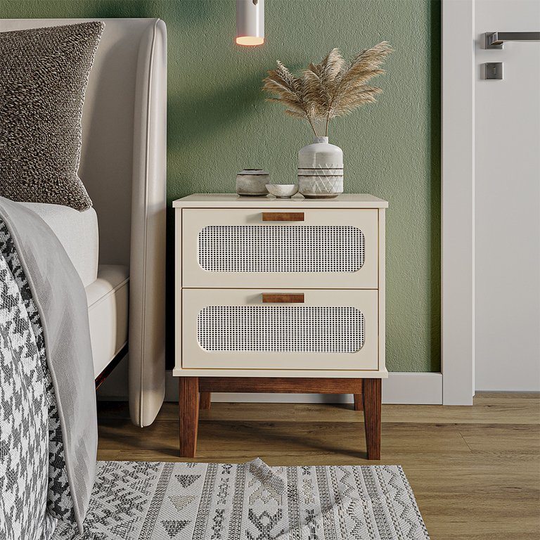 Mesa de Cabeceira Santorini 2 Gavetas 45 Cm Off White