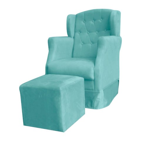 Poltrona Amamentação Balanço Descanso Manu com Puff Suede Azul Tifany
