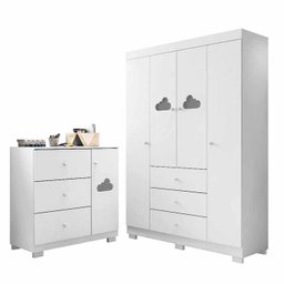 Jogo de Quarto Completo Juvenil Ane com Roupeiro 4 Portas e 3 Gavetas + Cômoda 3 Gavetas e 1 Porta B - 2